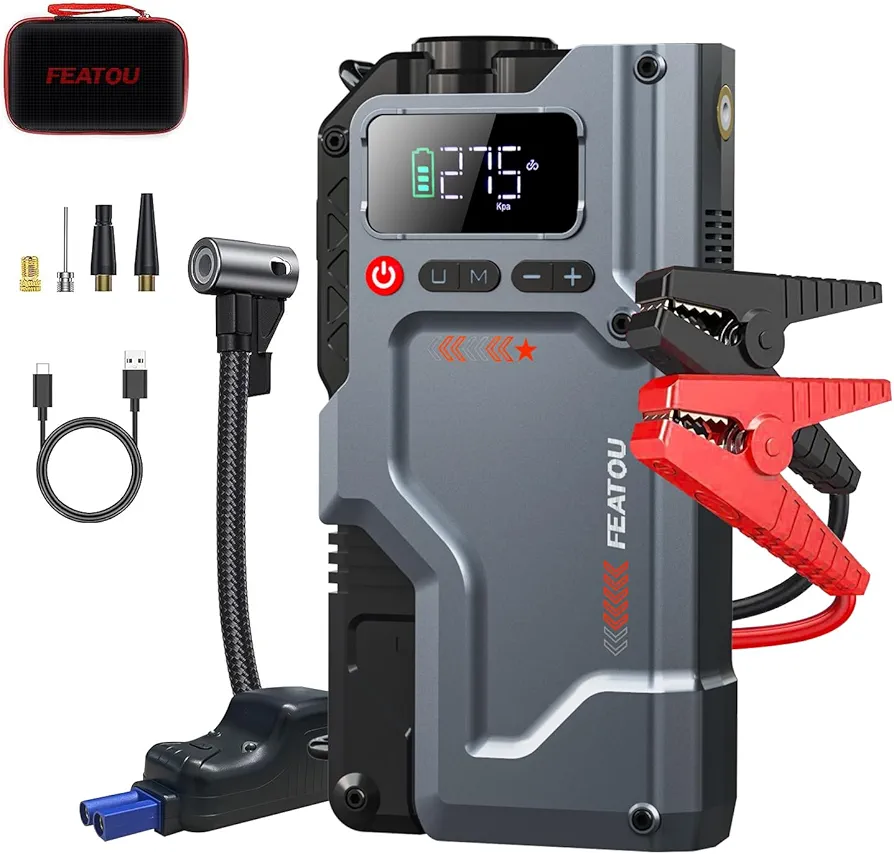 2024 Upgrade Featou Jump Starter with Air Compressor, 5 in 1 Function Jump Box 3000A Peak 150PSI Battery Pack with Digital Tire Inflator, car Battery Charger Portable for 8.5L Gas or 7.0L Diesel