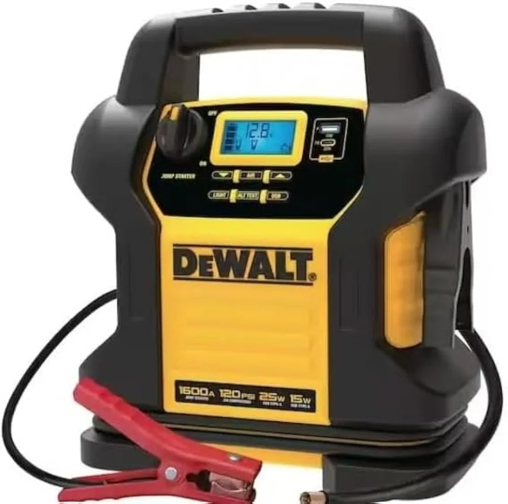 DEWALT DXAEJ14-Type3 Digital Portable Power Station Jump Starter - 1600 Peak Amps with 120 PSI Compressor, AC Charging Cube, 15W USB-A and 25W USB-C Power for Electronic Devices