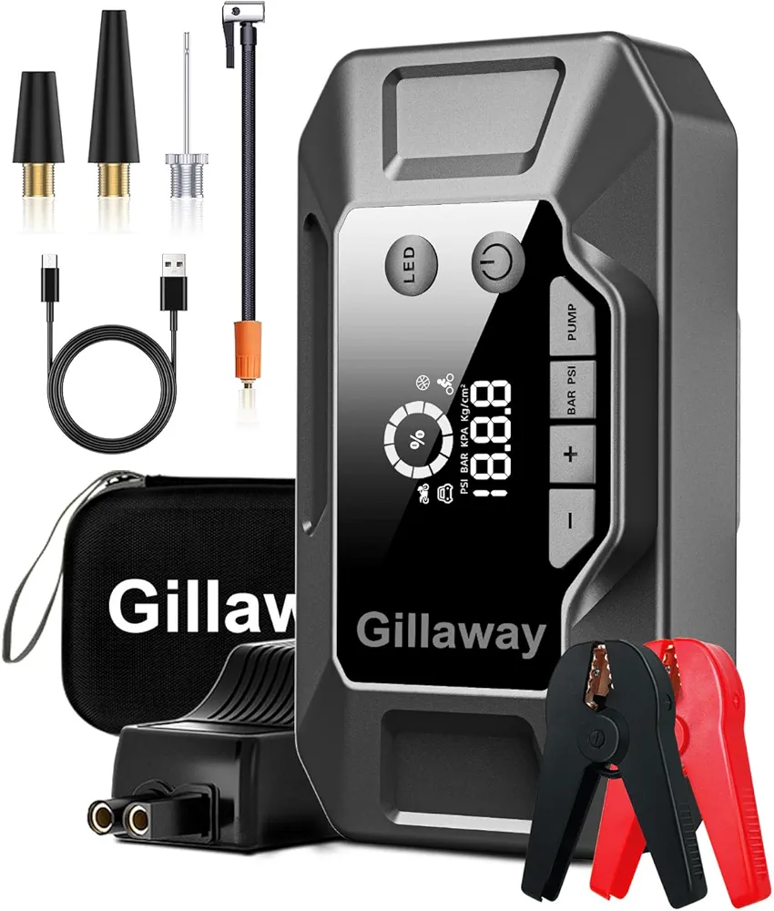 Q11 4000A Car Jump Starter with Air Compressor Combo 150PSI, Portable Car Battery Jump Starter Battery Pack (10L Gas/8.0L Diesel), Car Battery Charger Jump Starter Tire Inflator LED Light (4000A)