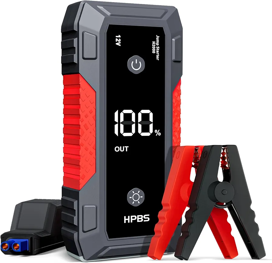 Jump Starter - 2000A Jump Starter Battery Pack for Up to 8L Gas and 6.5L Diesel Engines, 12V Portable Car Battery Jump Starter Box with 3.0" LCD Display (Red)