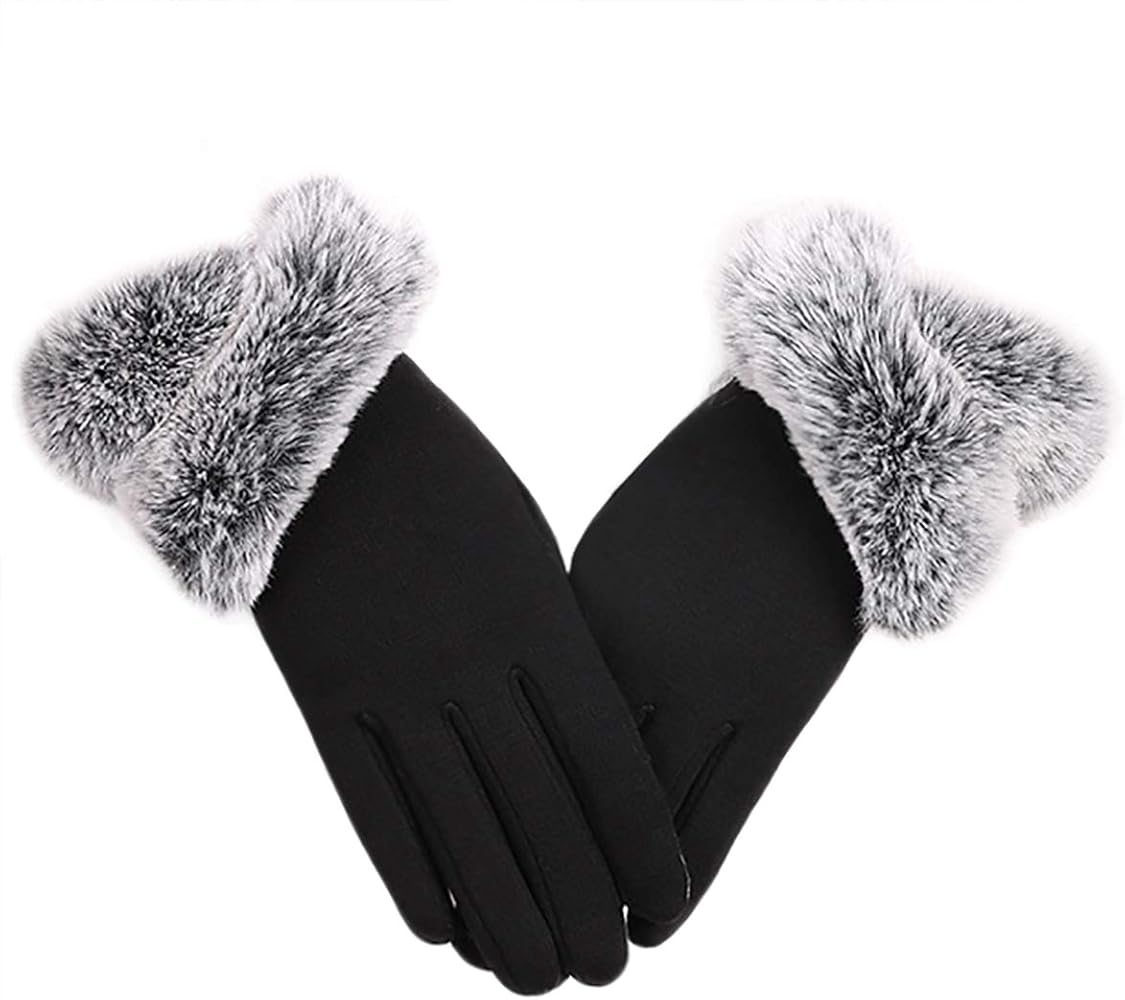 New Womens Plus Plush Fluffy Touch Screen Phone Lined Thick Windproof Gloves