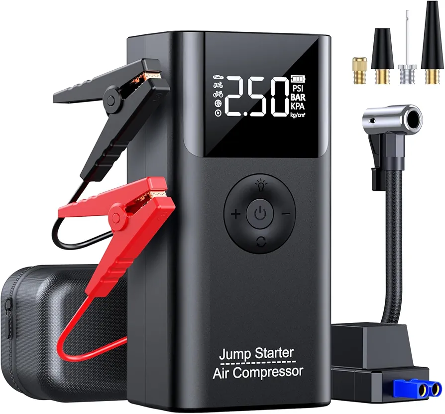 Jump Starter with Air Compressor, LERTIN 3500A 150PSI Portable Car Battery Jump Starter Pack, for Up to 9.0 Gas/8.0L Diesel Engine, 12V Jump Box with USB Quick Charge/3 Modes Lights/Large LCD Display