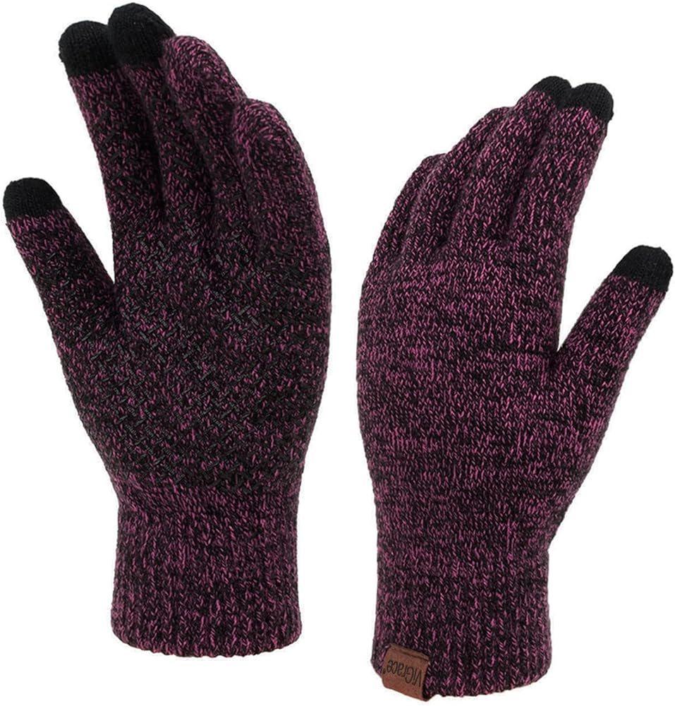 ViGrace Winter Touchscreen Gloves for Men Women Warm Anti-Slip Touch Screen Lined Knit Glove