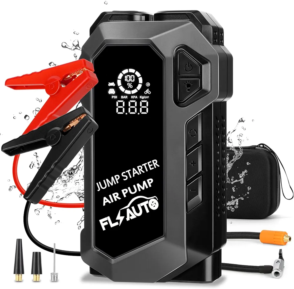 Car Jump Starter,4000A Battery Jump Starter with Air Compressor,for Up to 10.0L Gas and 8.0L Diesel Engines,12V Lithium Portable Jump Box Car Battery Jumper Start with LED Light&Quick-Charge