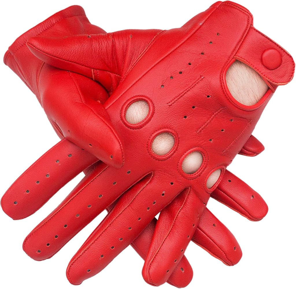 Men's Genuine Leather Driving Gloves with Knuckle Holes