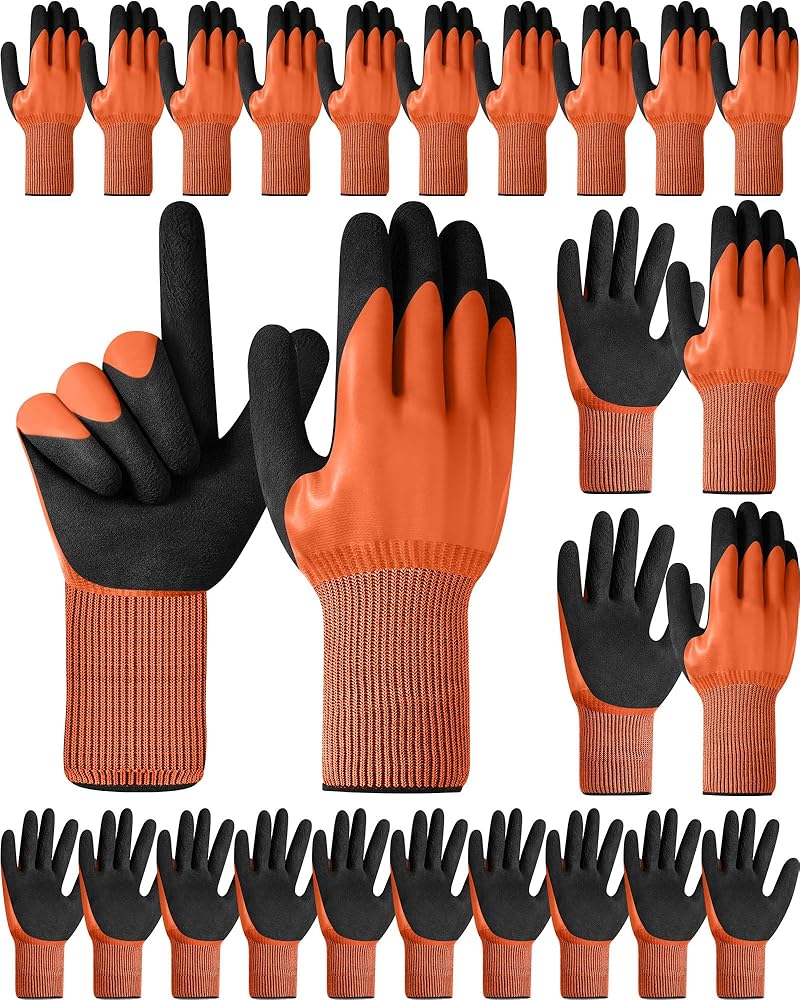 12 Pairs Waterproof Work Gloves Liquid Proof Double Coated Multi Purpose Working Gloves with Grip for Men Women