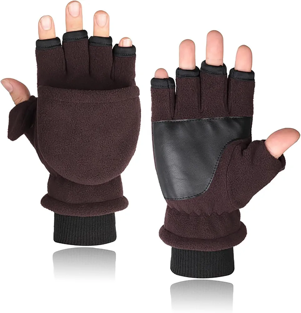 Winter Gloves Fingerless Gloves for Women Men, Convertible Gloves Mittens Double-Layer Thermal Gloves for Women, Non-Slip Touch Screen Flip Gloves for Outdoor Indoor Men Work Gloves