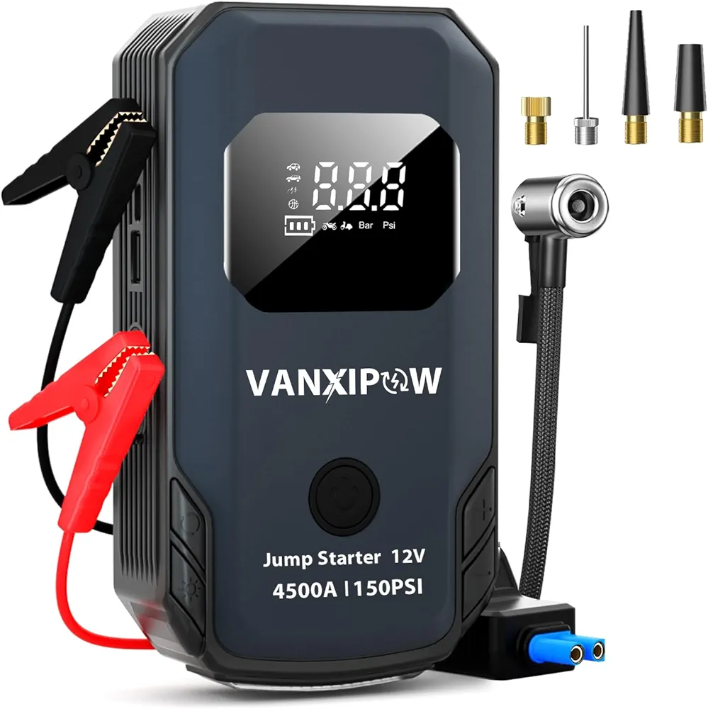 Z8 4500A Jump Starter with Air Compressor 150PSI (9.0 L Gas/8.0L Diesel), Portable Car Battery Jump Starter Battery Pack with 400 Lm LED Light, 12V Jump Box with Large LED Display, Power Bank