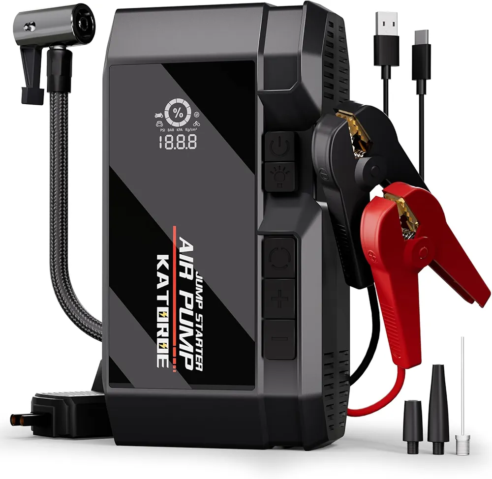 Car Jump Starter with Air Compressor, 4500A 150 PSI Portable Jump Starter Battery Pack (10.0L Gas/8.0L Diesel), 12V Jump Box Car Battery Jump Starter with 80 Starts, QC 3.0, Large Display, Flashlight