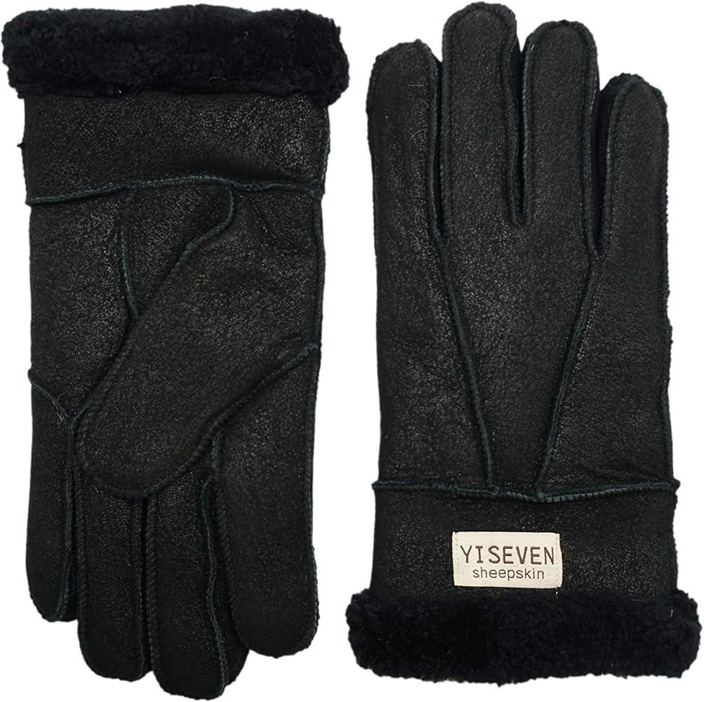 YISEVEN Men's Winter Shearling Sheepskin Gloves with Logo